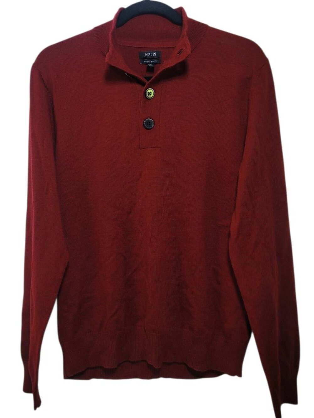 Apt 9 Mens Burgundy Wool Blend Mock Neck Button Pullover Sweater Maroon Medium